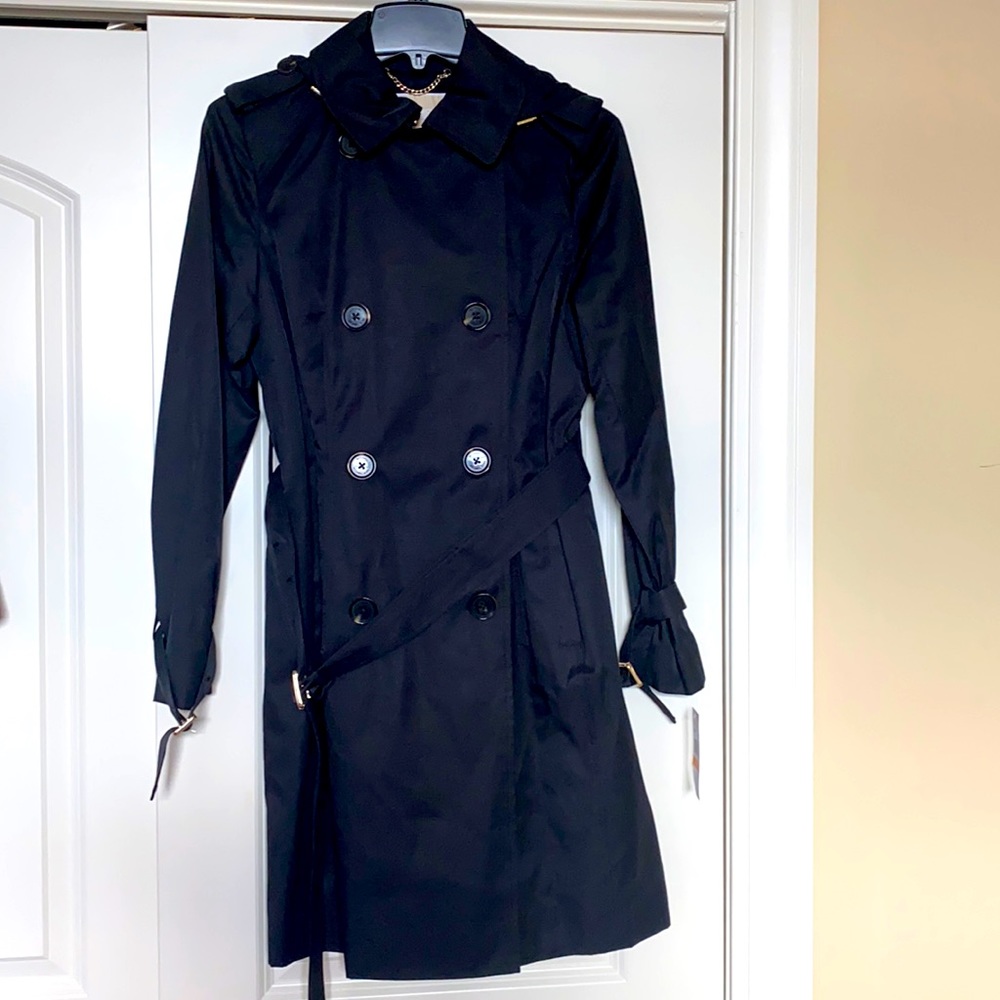 Michael Kors Black trench coat Sz S NWT removable hood